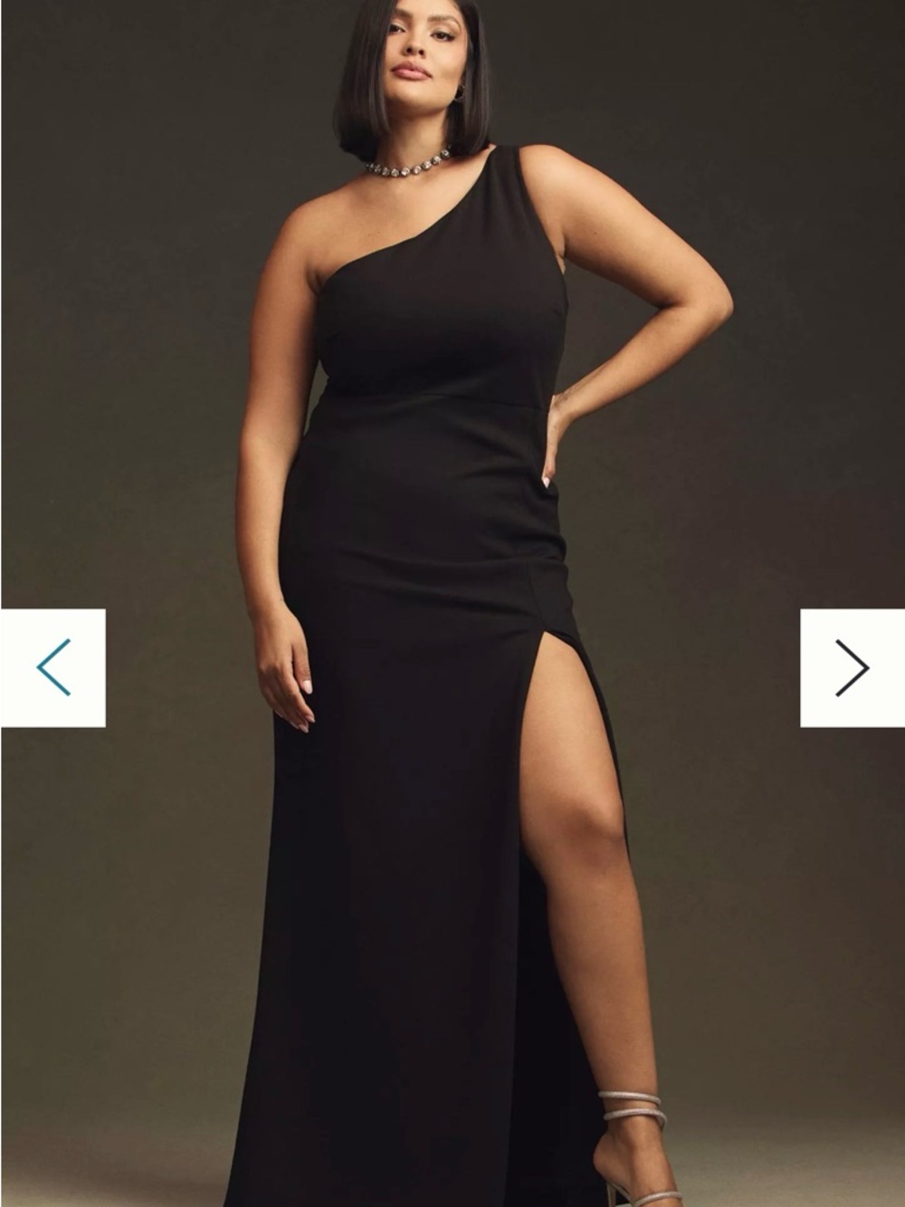BHLDN Black One-Shoulder Gown with High Slit